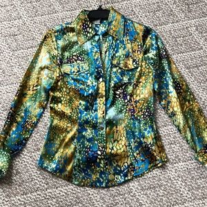 Cache abstract animal print watercolor Blouse XS